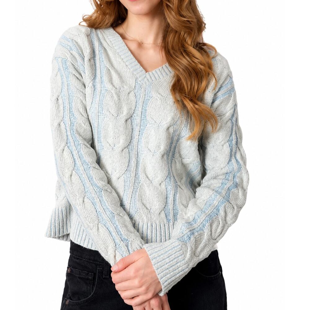 Free People Chunky Cable Knit V Neck Sweater Small